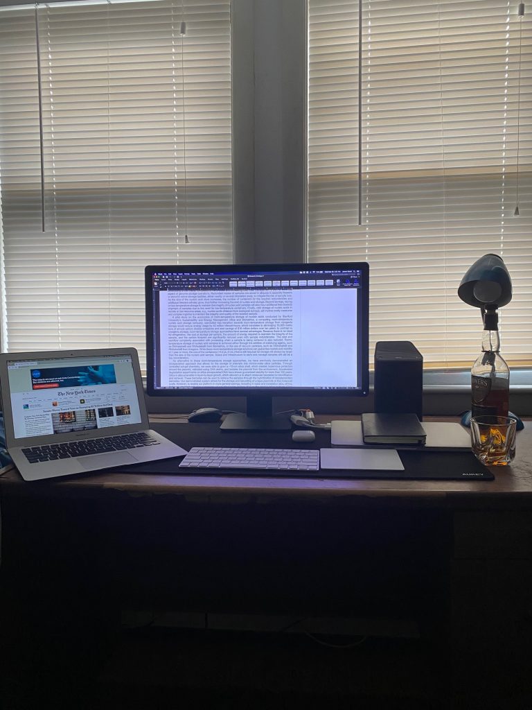 James Banal Postdoc, Bathe Lab work from home workspace in the Bedroom