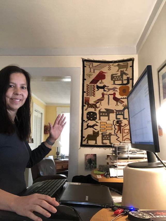 Diane Ballestas working from home workspace with new standing desk