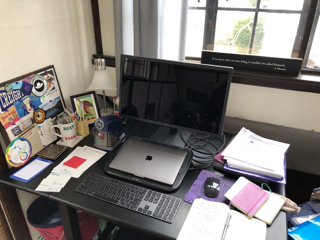 Becky Meyer working from home workspace